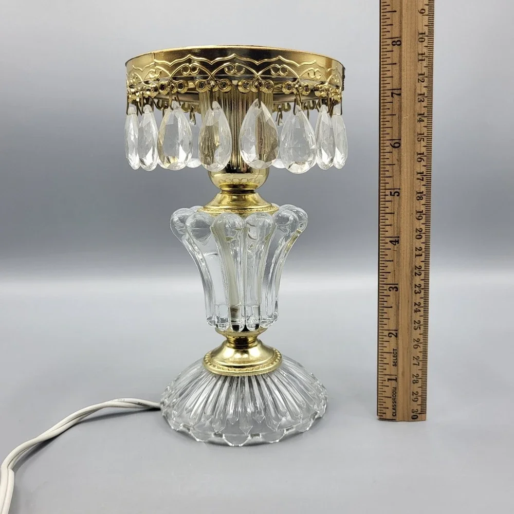 Michelotti Crystal Boudoir Table Lamp Base Crystal Prisms Gold Tone Glass Clear